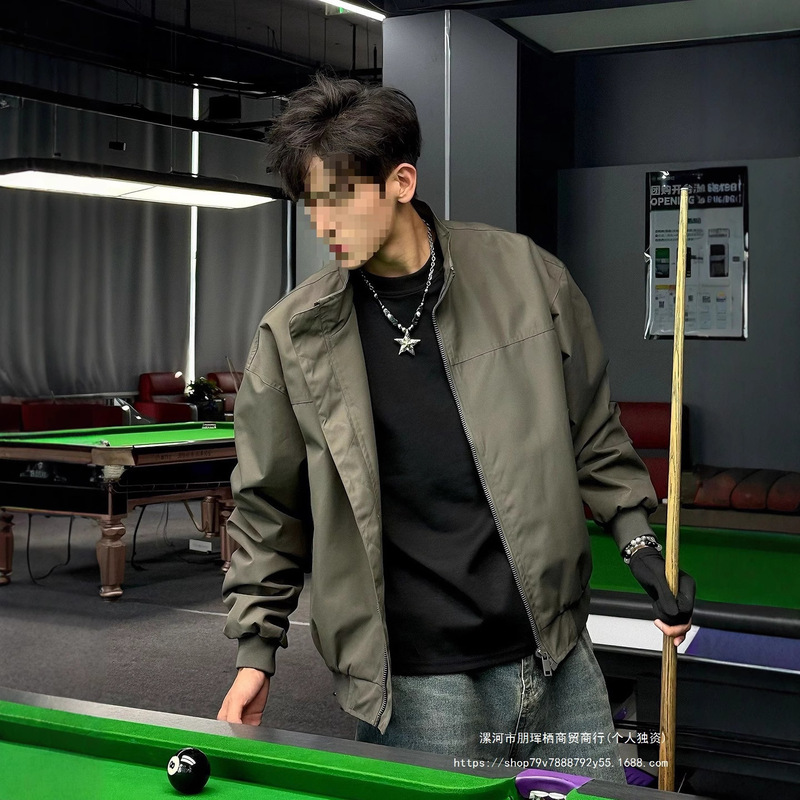 American Pilot Stand Collar Jacket Men's High-End Silhouette Bomber Short Jacket Waterproof Soft Shell Jacket