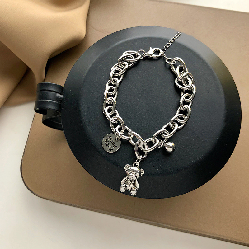 Korean retro bear frigid style pendant set bracelet round metal fashion couple bracelet women Korean retro bear frigid style pendant set bracelet round metal fashion couple bracelet women