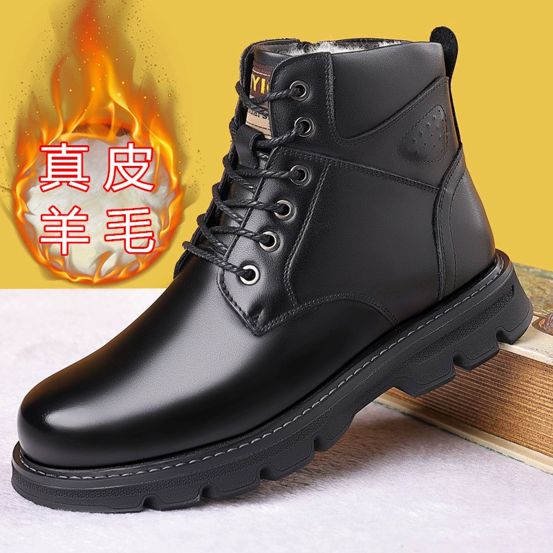Мужская обувь, зимние ботинки Martin на толстой подкладке на флисе, мужская кожаная обувь из натуральной кожи, шерсти, теплая обувь средней посадки, мужские уличные зимние сапоги