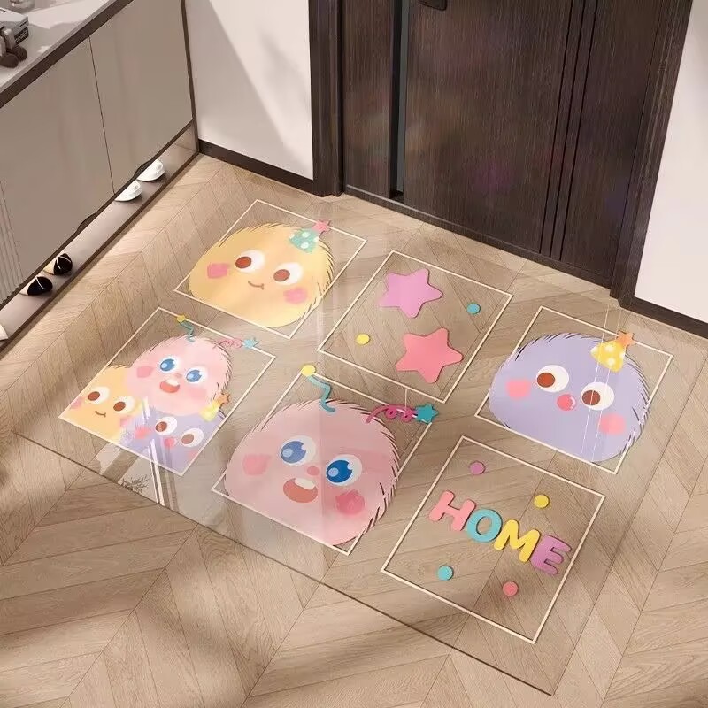 Entrance Door Mat with a Light Luxury and High-End Feel, Pvc Transparent Soft Glass Non-Slip Foot Mat for Home Entrance and Main Door