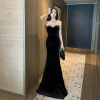 Night temperament， strapless， floor length women's dress， chest wrapped， evening dress， fishtail