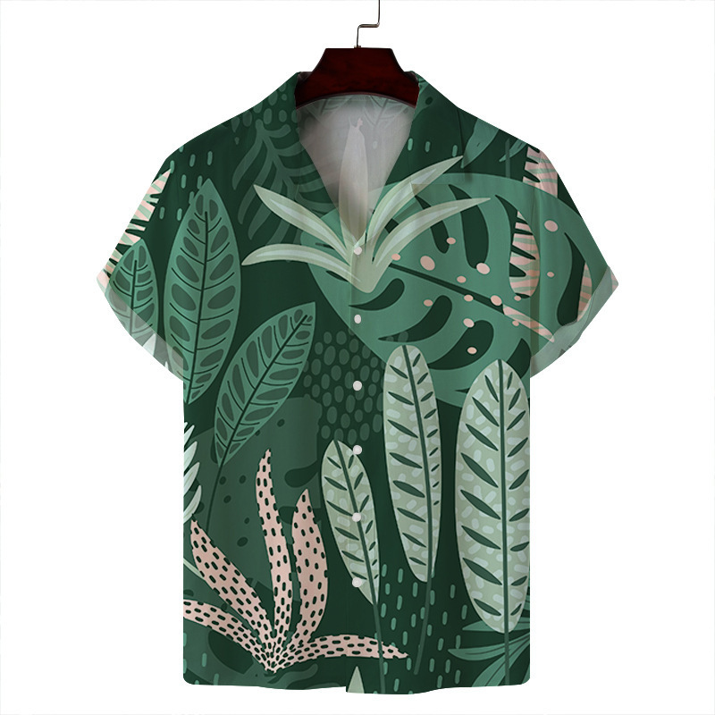 2024 verano hombre delgado casual cuello cubano moda cara hawaiana elástica camisa de manga corta con estampado digital 3D