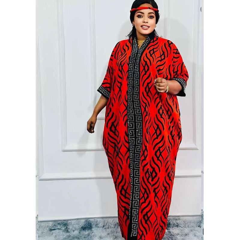 Cross-Border African Long Robe Dress 2026 New Spring and Summer Printed Rhinestone Plus Size Dress in Stock