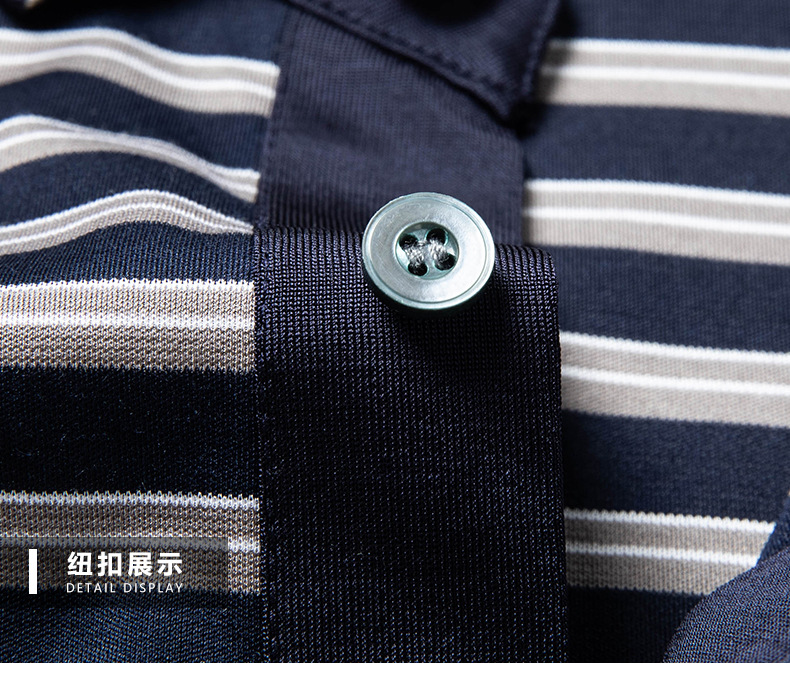 Áo polo nam tay ngắn sọc kẻ cổ bẻ chất lụa tơ tằm mỏng nhẹ — Màu ảnh 25010 chi tiết 15