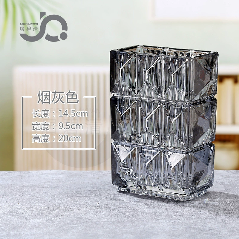 Glass Vase Rousseau Series, European-style Luxury, Black & Red Accent, 21×17.5×31.5 cm