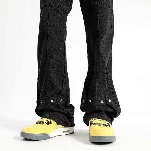 American-style pleated black jeans, Instagram trendy, micro-bell-bottom casual, niche, hip-hop pants for men