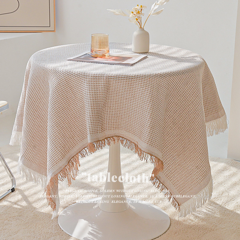De alto grado de tela de punto de encaje redondo cubierta de tela francés mantel redondo algodón lino mesa de café mantel ins estilo