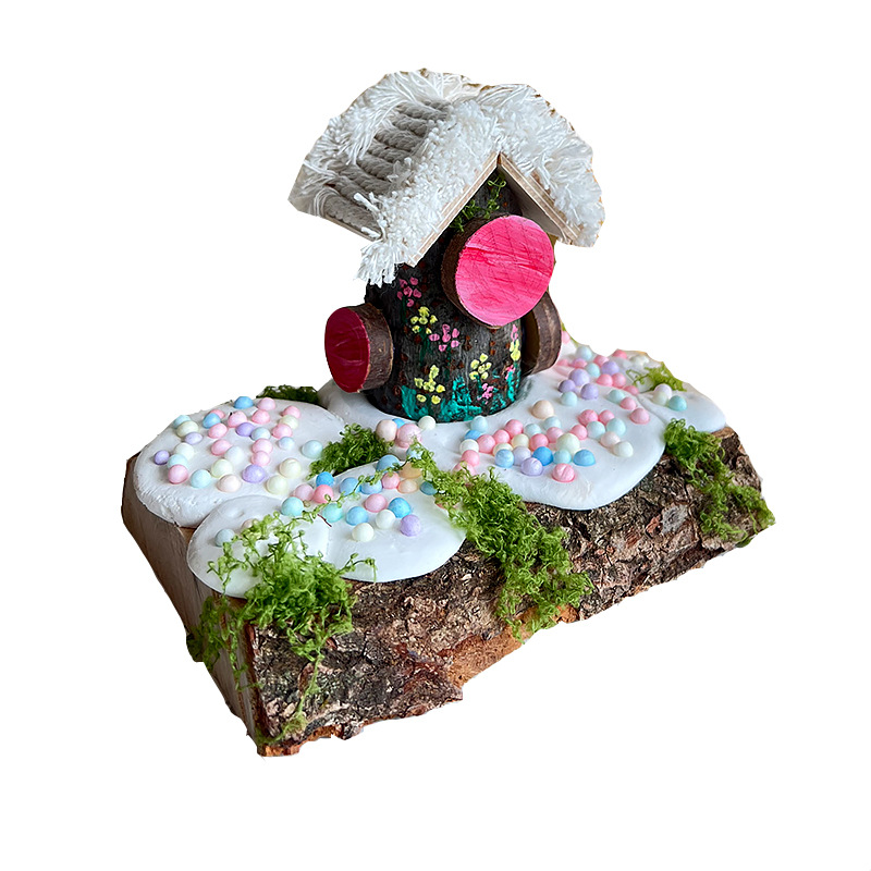 Área de jardín de infantes esquina carpintería diy paquete de materiales hechos a mano conjunto completo de juguetes de madera pequeños adornos de cabaña