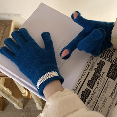 秋冬季新款女士純色針織毛線手套露指可觸屏手套防寒保暖加厚