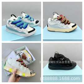 莆田浪凡男女皮革拼接系带CURB运动休闲鞋复古板鞋跨境新款老爹鞋