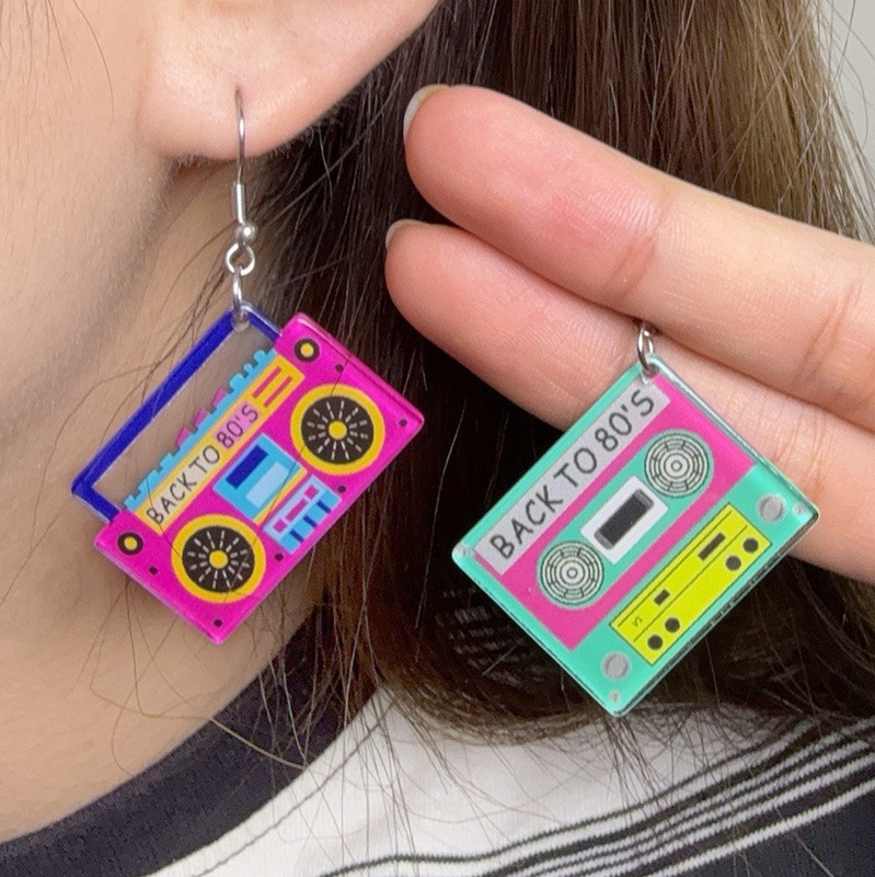 ヨーロッパとアメリカのインスタイルのかわいいコントラストプリントテープアクリルイヤリングイヤリングファッショナブルなパーソナライズされたイヤリングイヤリング女性用|undefined