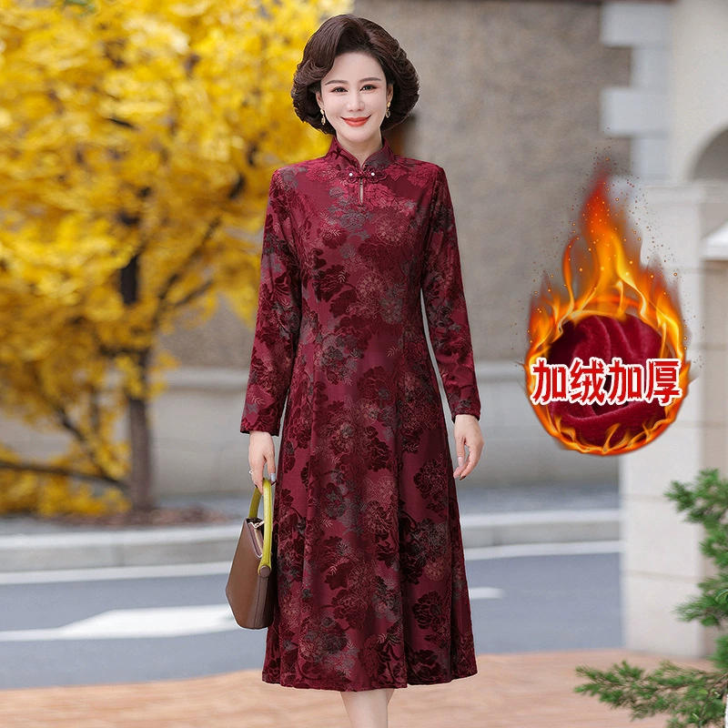 Толстая мама толстая толстая толстая длинная теплая платье cheongsam