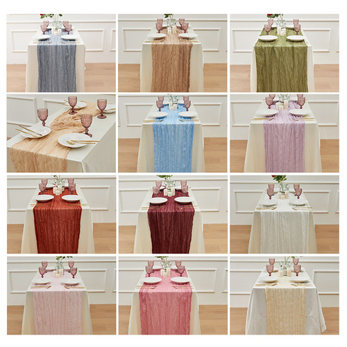 Balinese gauze wrinkled cloth table flag twist high-end Nordic style translucent holiday party restaurant decoration tablecloth