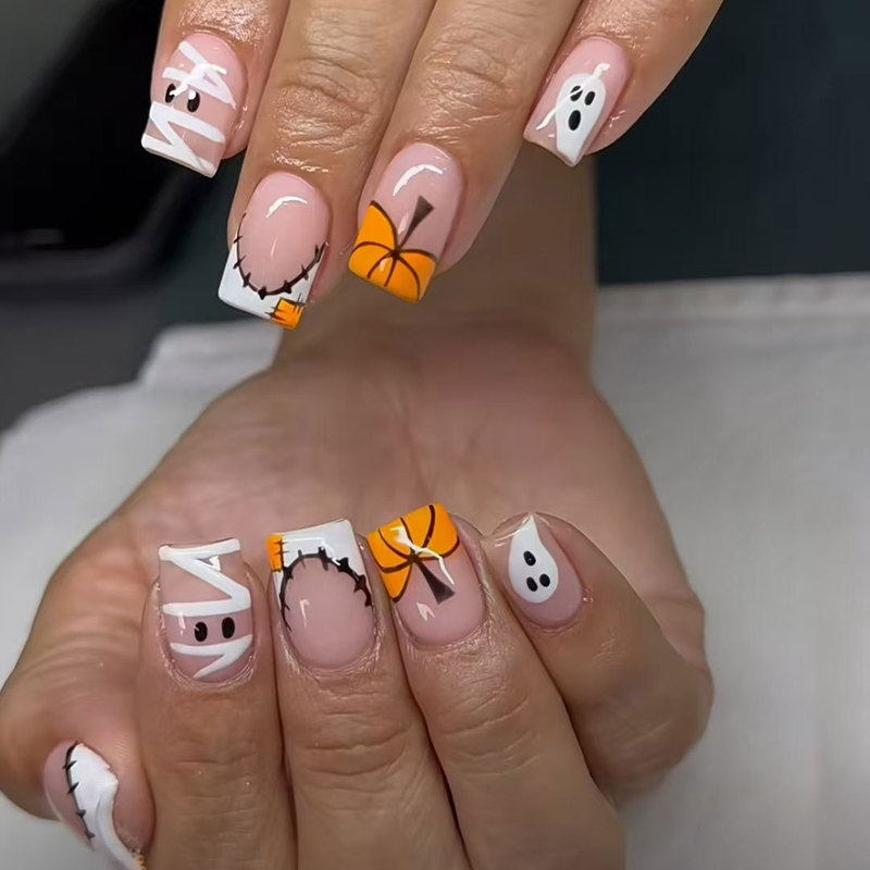 X-0630 Halloween Popular Wearable Nails Square Pumpkin Ghost Removable Fake Nails X-0630 Halloween Popular Wearable Nails Square Pumpkin Ghost Removable Fake Nails