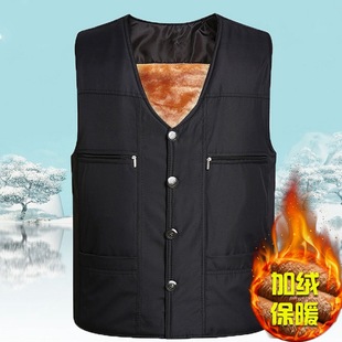 Middle-aged Dad's Autumn and Winter Vest fleece-lined Thickened Warm Cotton Vest for Middle-aged and Elderly Men's Waistcoat Grandpa Vest