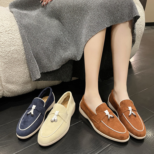 Cross-border large size loafers for women  autumn new slip-on slip-ons retro breathable beanies flat shoes