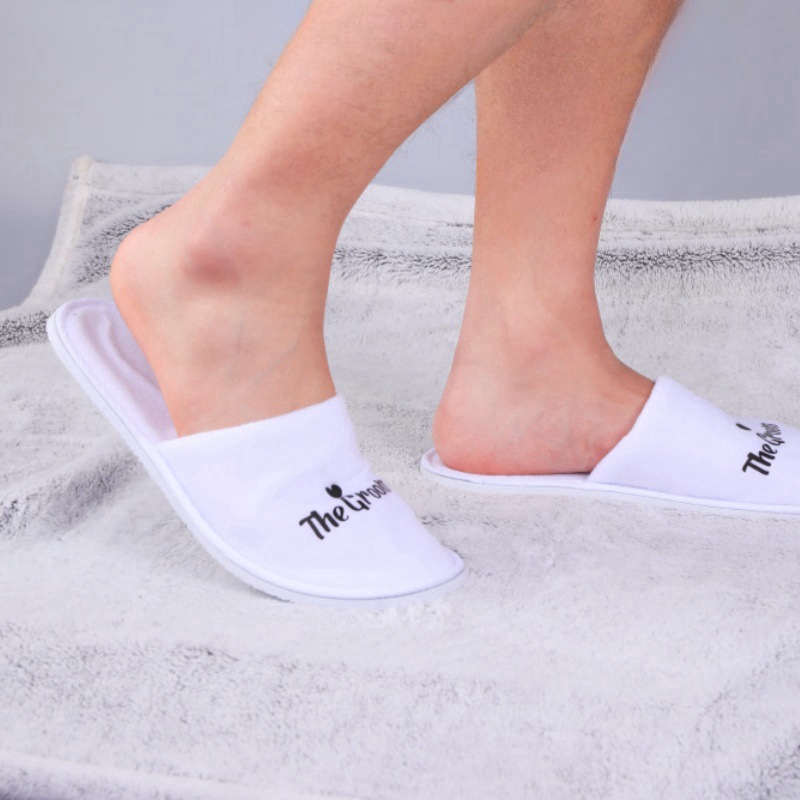 Nuevo viaje casero boda novia zapatillas de lana de coral desechables lavable letras inglesas