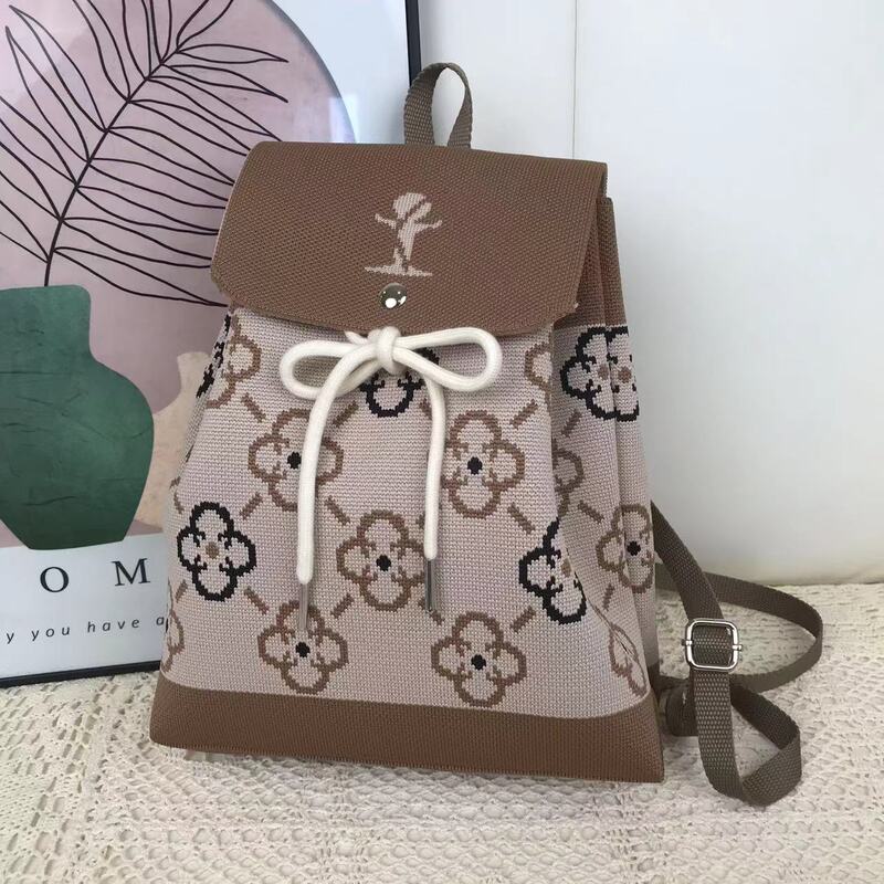 New Knitted Backpack High-end Women's Backpack Cartoon Personalized All-match Color-changing Bag Large Capacity Carrying Bag