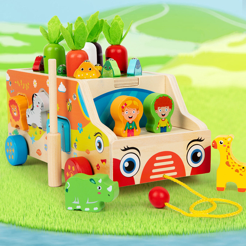 Puzzles infantiles transfronterizos educación temprana cognitiva divertida conejo dibuja rabanos juegos de mesa de madera entrenamiento de inserción casera
