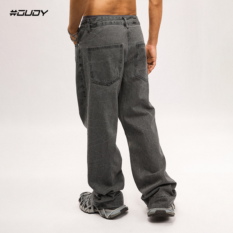 Men's Clothing Men's Retro Distressed Washed Straight Leg Jeans High End Streetwear Long Pants Casual Loose Fit Denim_mkmklike.com