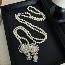 新款时尚优雅珍珠毛衣链珍珠叠戴多层长款项链秋冬轻奢小香风项链