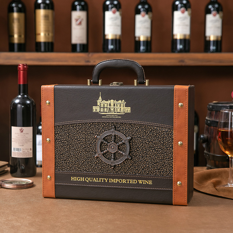 现货红酒盒高档包装盒双支装葡萄酒白酒皮箱通用红酒盒子包装厂家