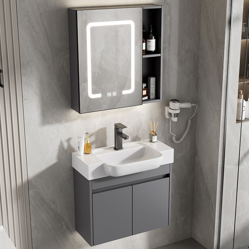 Ultra-narrow Space Aluminum Bathroom Cabinet Combination Deepened Ceramic Washbasin Hotel Bathroom Washbasin Cross-border Small Apartment
