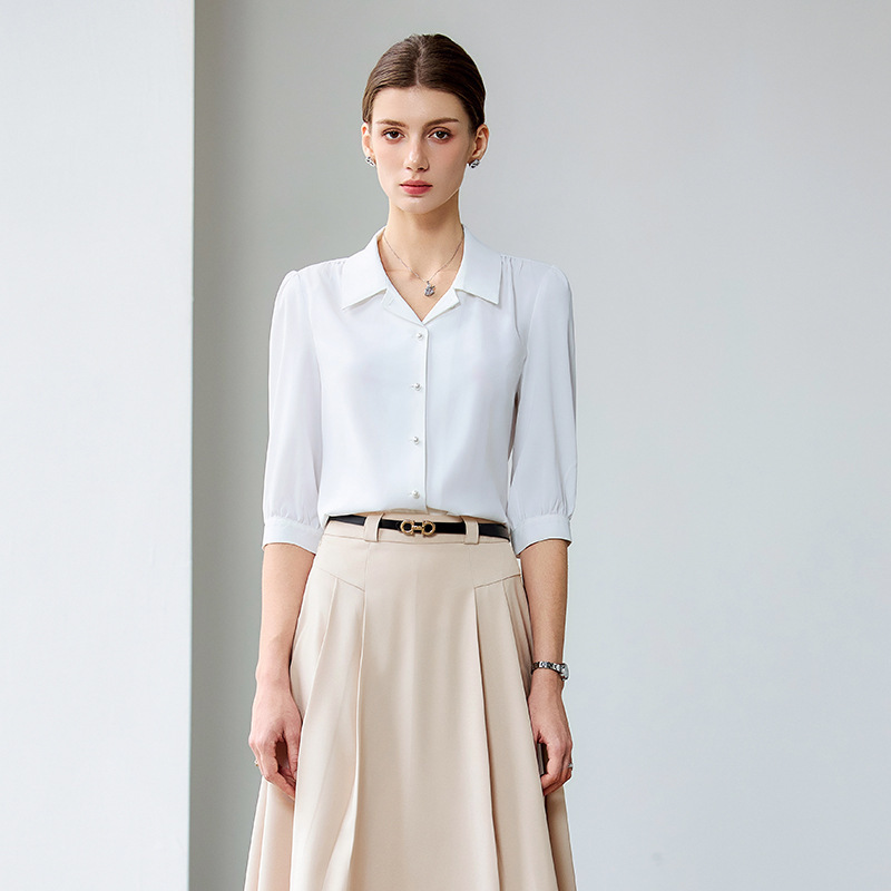 White Shirt Women's Three-Quarter Sleeve 2025 New Spring and Summer Work Clothing Interview Formal Wear High-End Elegant Petite Shirt