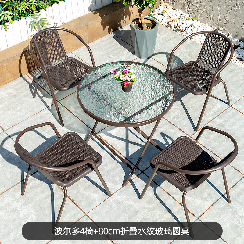 Juego de mesa y sillas de patio de hierro forjado con sillas de mimbre, para jardín