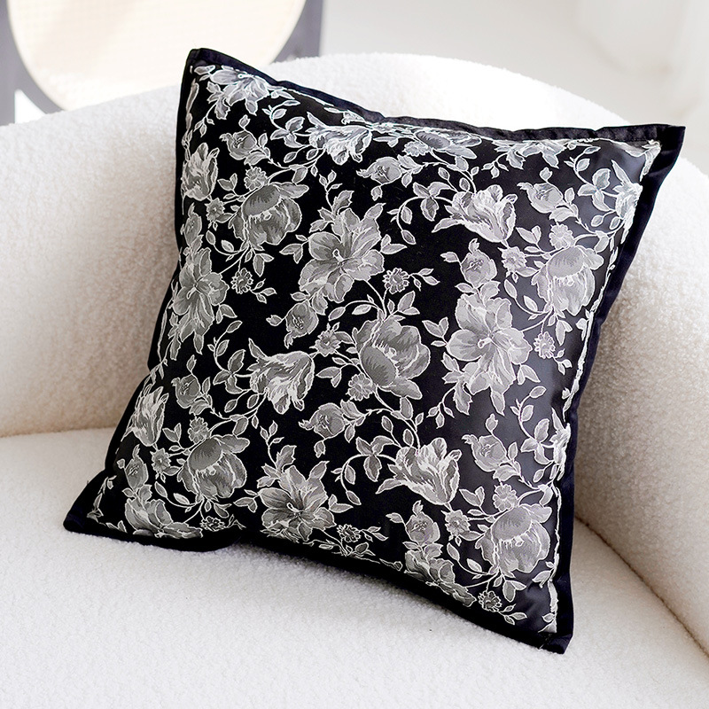 Cojín de estilo francés retro floral funda de almohada moderna simple blanco y negro almohada americana sala de estar sofá cojín estilo Chanel