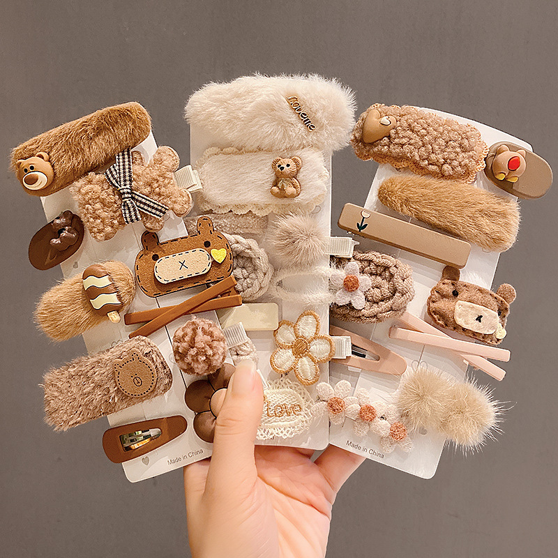 Women's Fall/Winter New Hairpin Set Side Pom-Pom Hair Clips Hair Accessories Bangs Cute Japanese Style Side Clips