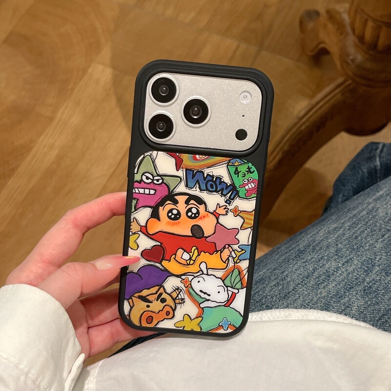 Gold-Plated Matte Crayon Shin-Chan Case Suitable for iPhone 17 Pro Max, Apple 16/15/14 Pro Soft Case