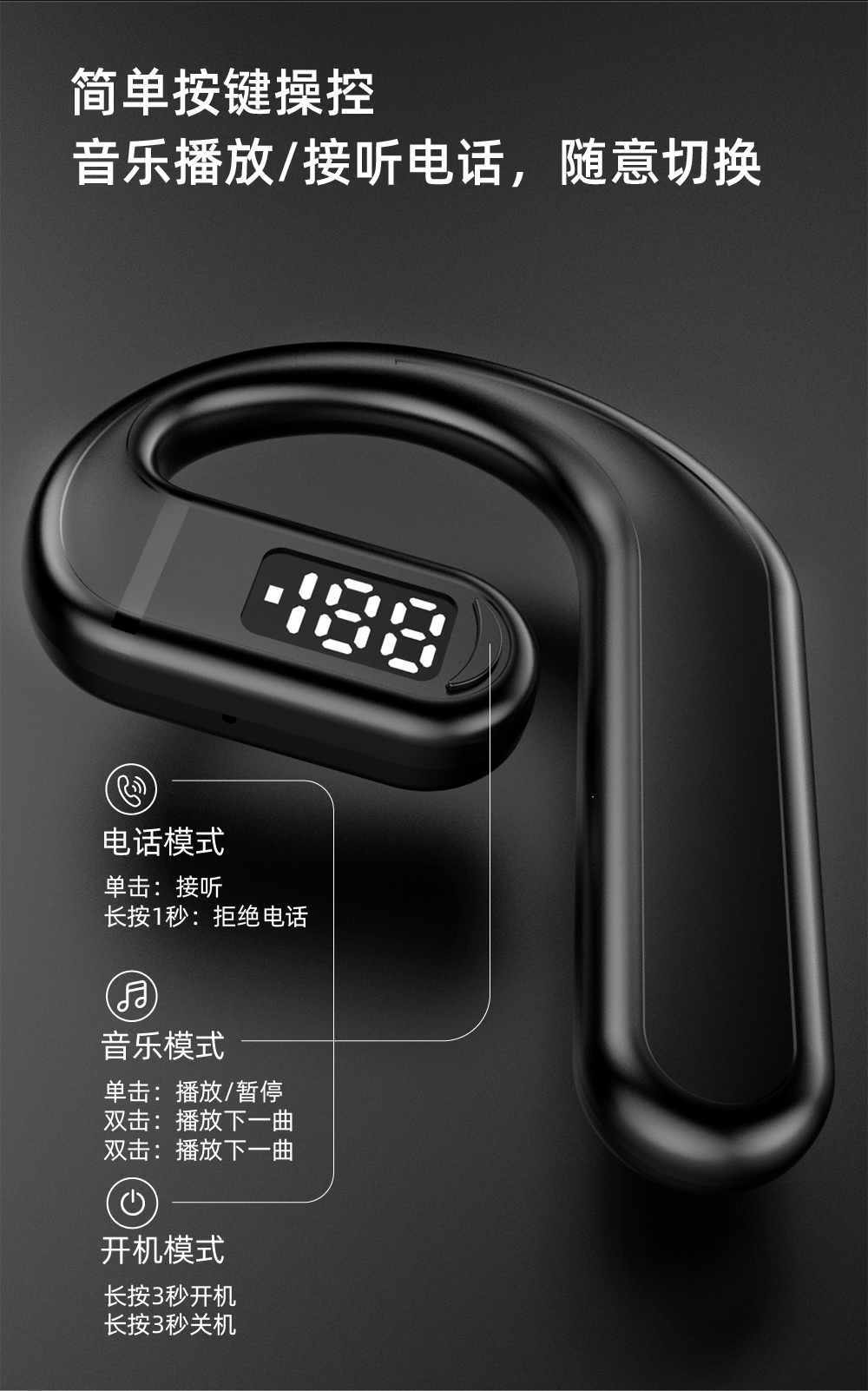 Grenzüberschreitender E-Commerce Bestseller Bluetooth-Kopfhörer mit austauschbarem Akku, Ohrbügel-Design, Business-Grade HD-Anrufe, kabellos, kompatibel mit Apple und Android