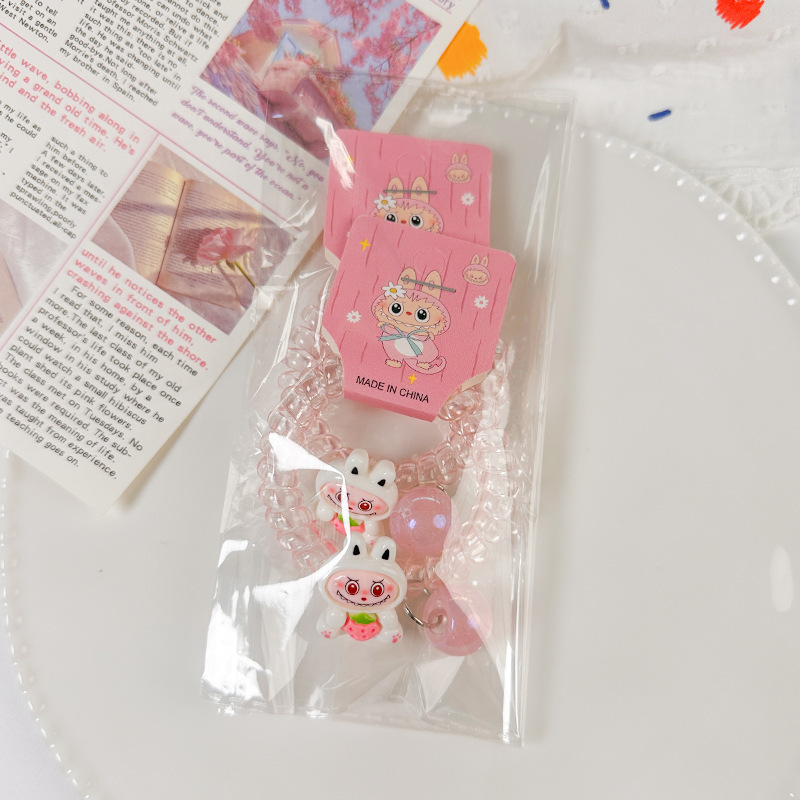 拉布布新款儿童电话线发圈透明卡通头绳水晶手链少女学生发饰头饰|undefined