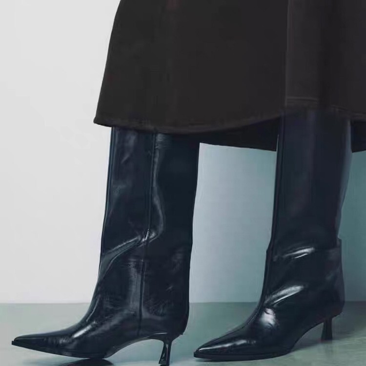 2024 Autumn/Winter Fashion Kitten Heel Riding Boots British Style Pointed Toe Over-The-Knee Long Boots Wide-Calf High Boots for Women