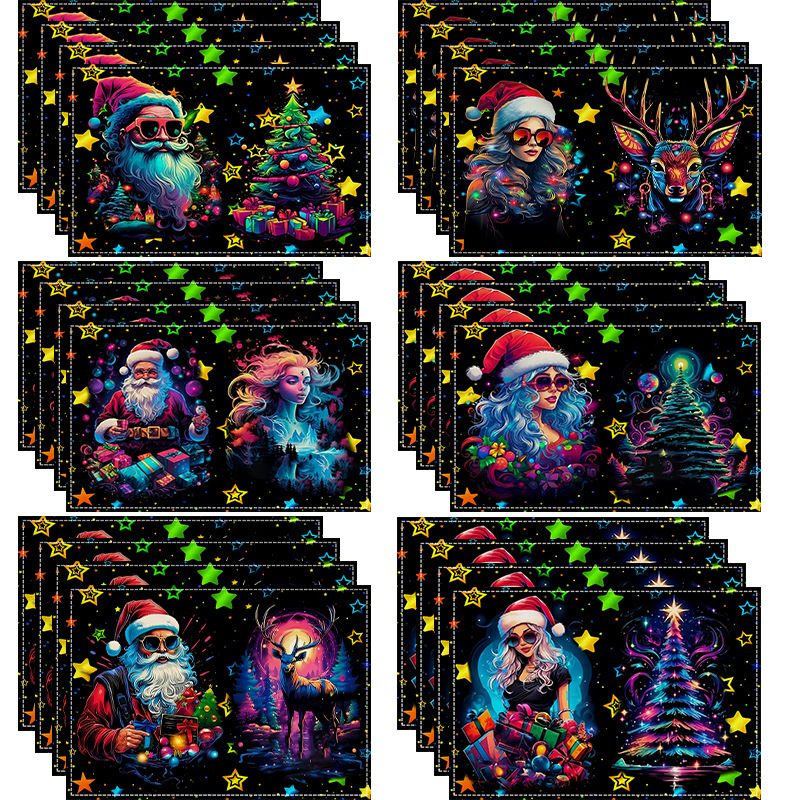 Jõululauamatt Valge linane tähistaeva jõuluvana trükitud lauamatt Elutoa restorani kaunistuse isolatsioonimatt_voghion.com