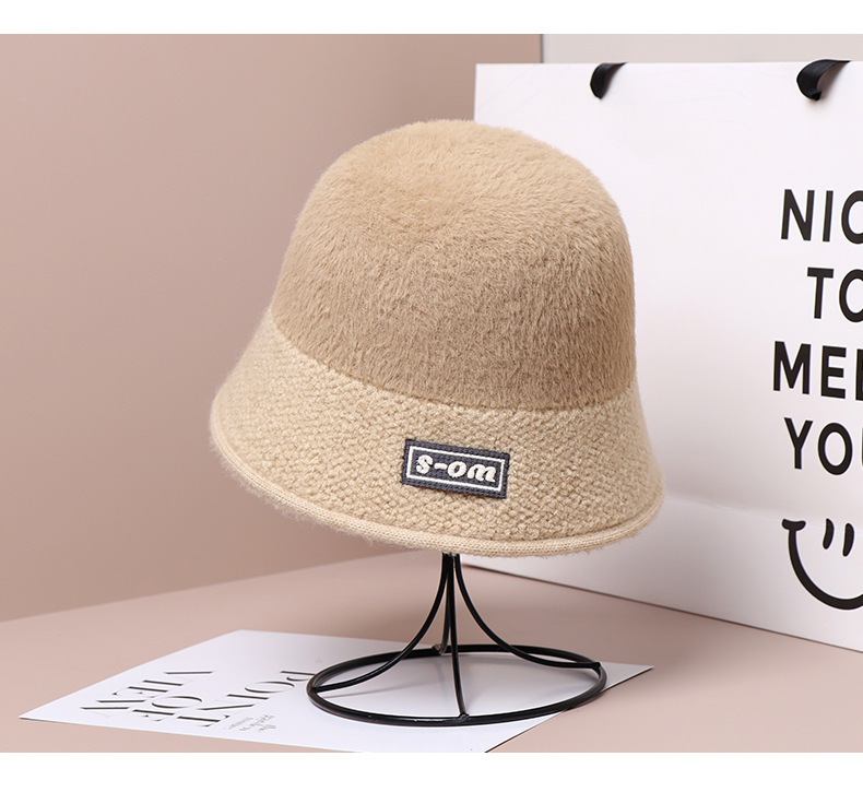 Stickad bucket hat för dam höst och vinter varm färgglad_voghion.com