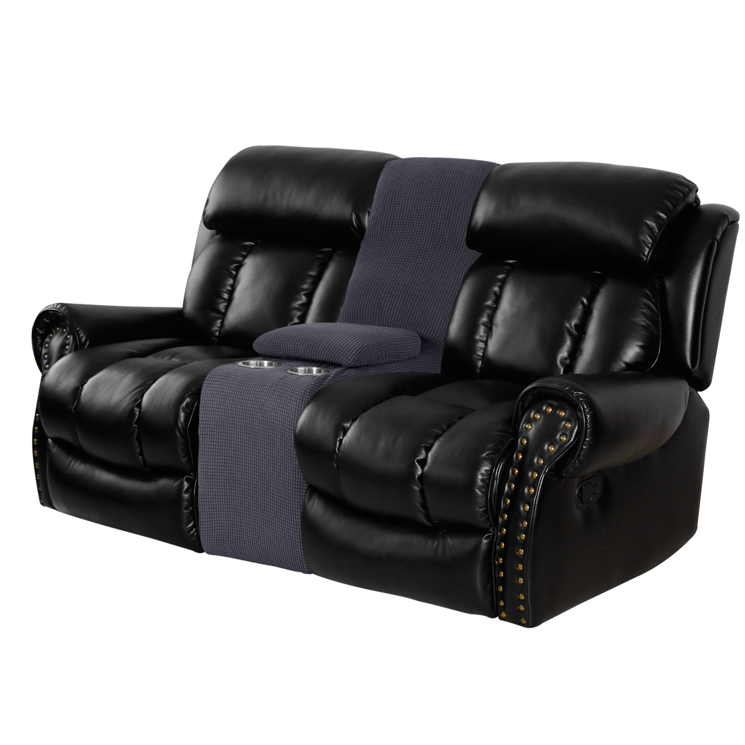 Cross-Border super-soft thickened corn grid recliner single center console cup holder coffee table set of plain sofa cover chair cover