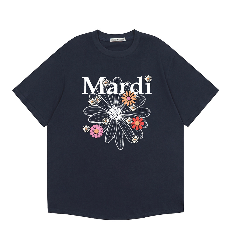 韓国マルディトレンディな半袖フラワープリントゴールドハイシルバー夏ラウンドネック純綿ルーズTシャツトップトレンディ|undefined