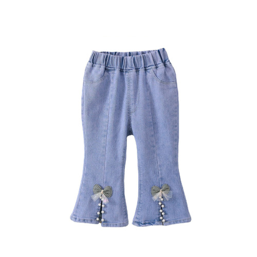 INS Korea Children's Apparel 2024 Spring and Autumn Medium and Small Girls' Bell Bottom Jeans Elastic Pants Stylish Pants