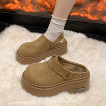 磨砂真皮高跟粗跟防水台一脚蹬乐福小皮鞋包头厚底半拖勃肯鞋女款