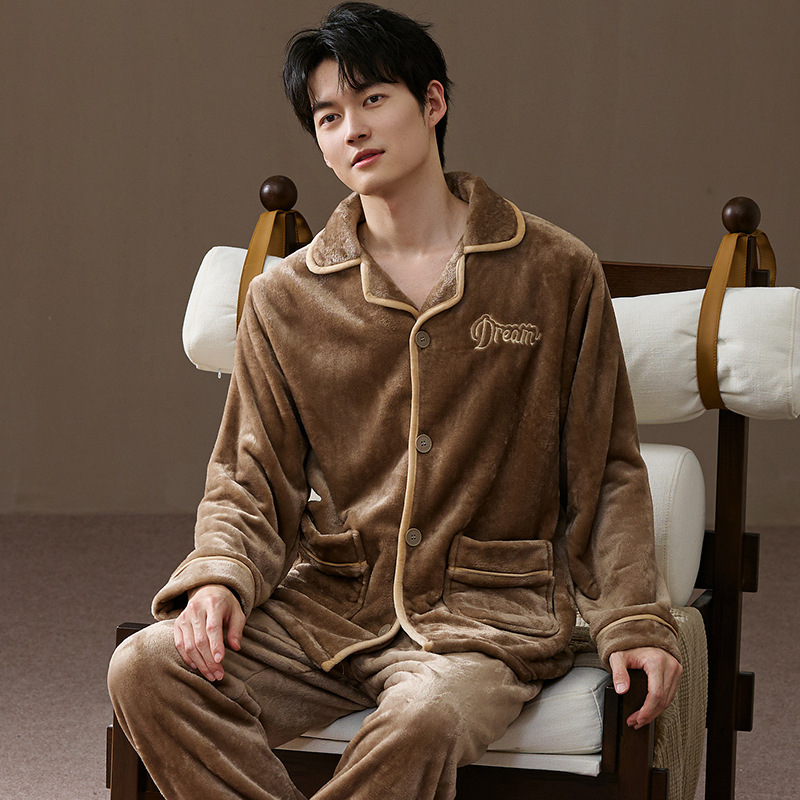 睡衣秋冬季2025加绒加厚法兰绒抗静电长袖长裤青年男士家居服套装|undefined