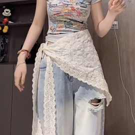 网红爆款蕾丝提花半身裙女2025新款韩系叠穿百搭系带三角巾小屁帘
