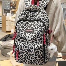 直播爆款lululemon包奶牛纹撞色女生书包初中防水运动背包女双肩