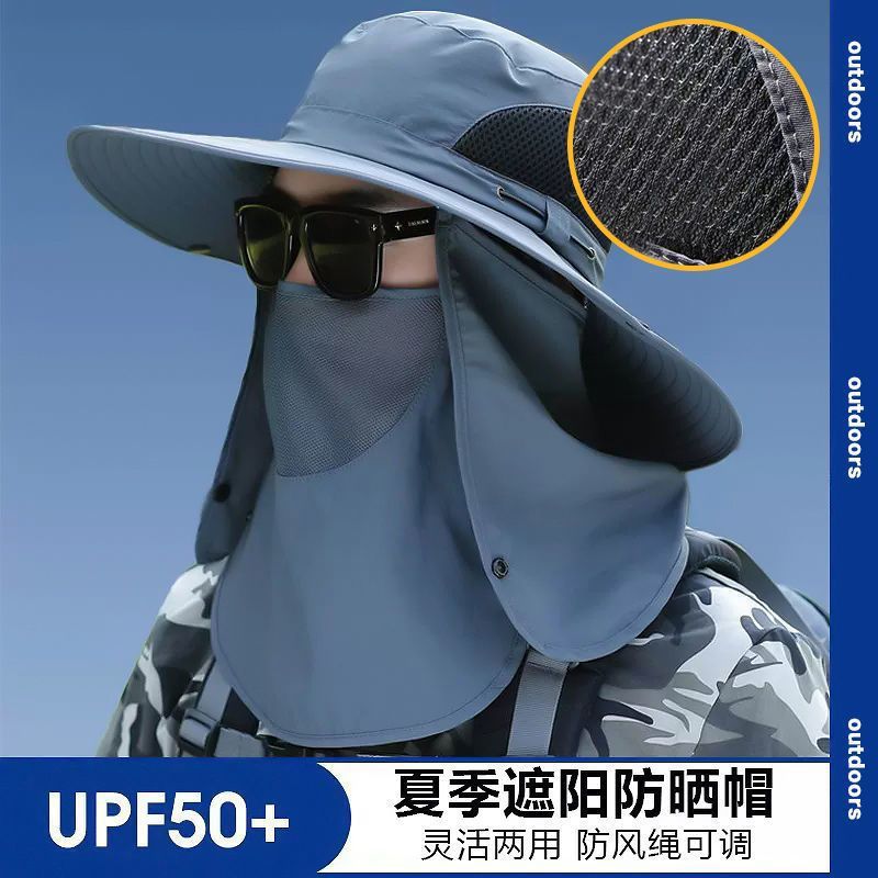 Sombrero de pescador de cabeza grande, sombrero para el sol para hombres, protección UV, pesca, cara, escalada, verano al aire libre, sombrero para el sol de alero grande