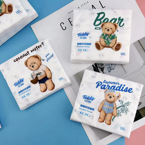 Printed tissue paper Teddy bear printed paper portable small pack facial tissue toilet paper color napkin wettable toilet paper