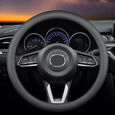 Cross-Border Hot Selling Nappa Leather Car Steering Wheel Cover for All Seasons 15 Inches 38cm Non-Slip Breathable Black Handle Cover