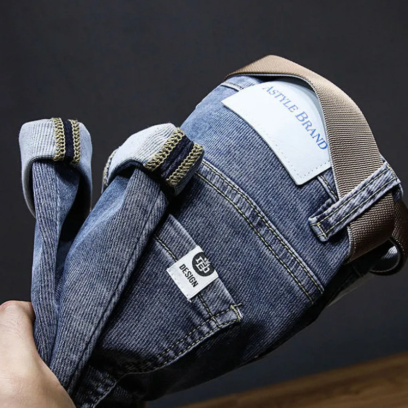 Printemps nouveau haut de gamme léger luxe jeans hommes marque tendance tissu doux coupe slim décontracté petite jambe droite pantalons longs_voghion.com