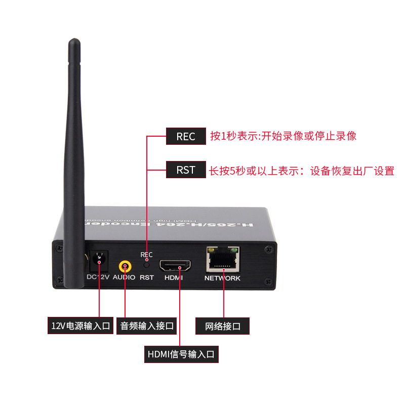 Codificador Inalámbrico HDMI para Transmisión en Vivo RTMP, HK, Computadora Privada, Grabación de Pantalla H.265, Monitoreo POE, Estándar Nacional GB28181 image 4