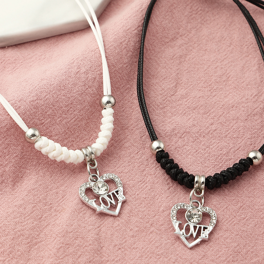 Valentine's Day Lovers Girlfriends Peach Heart Pendant Black And White Bracelet display picture 4